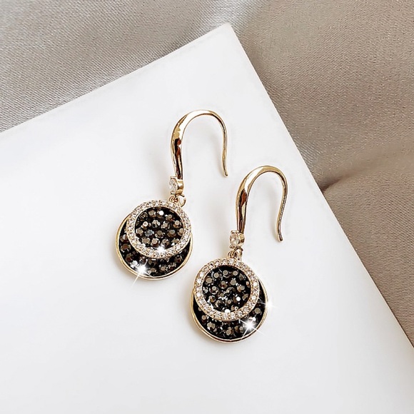 2/$20! Gold & Black Pave Circle Drop Earrings - Picture 4 of 8